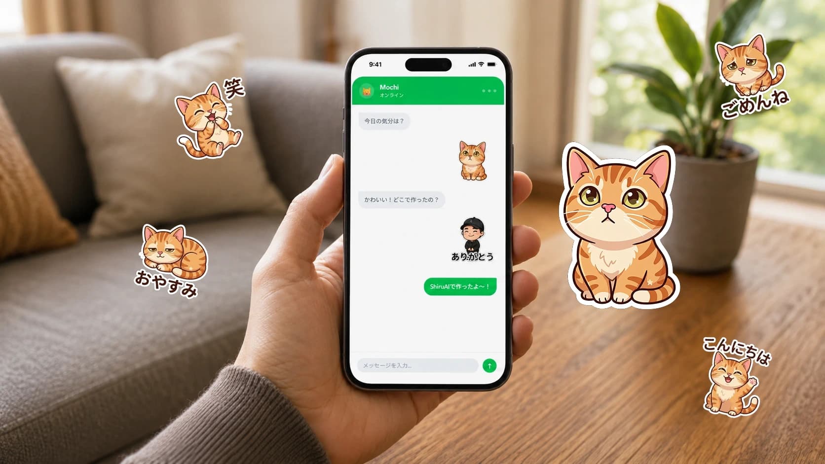 A sheet of playful LINE stickers made from the pet photo